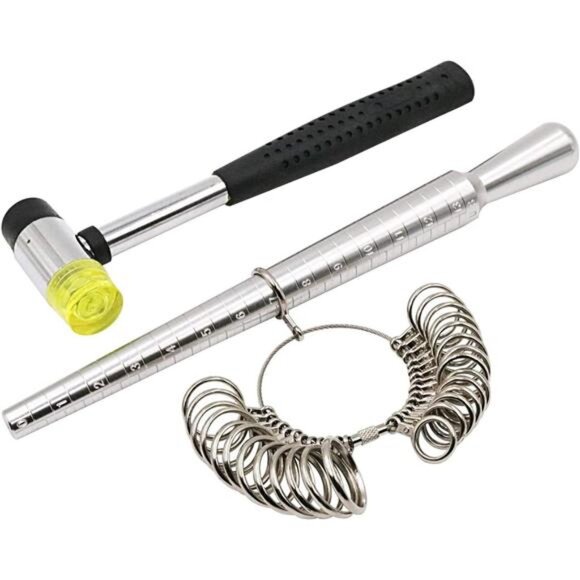 Rould Ring Mandrel Metal Ring Sizer Gauge Set with Jewelers Rubber - Picture 1 of 8